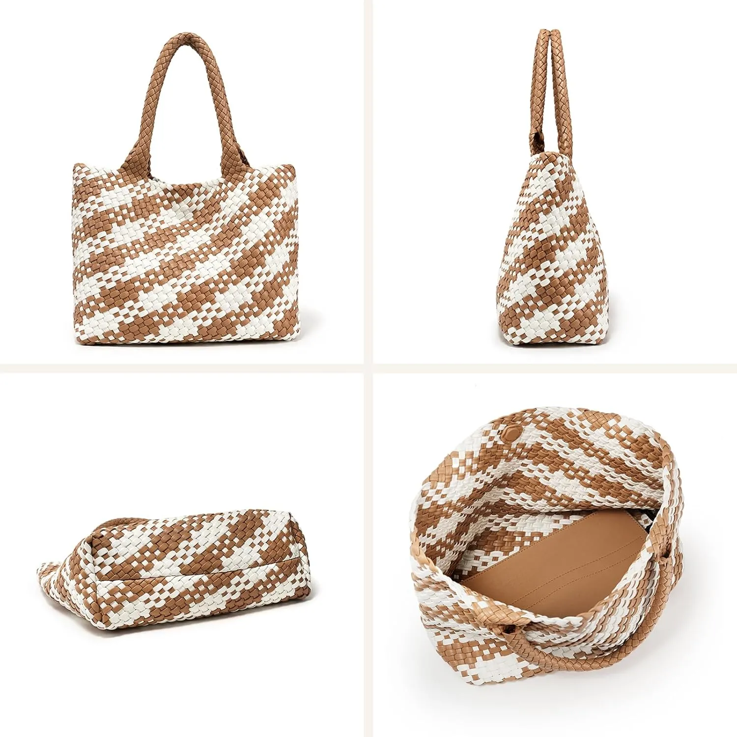 Woven Leather Handbag - Large Tote Bag for Women - Fashion Vegan Leather Tote