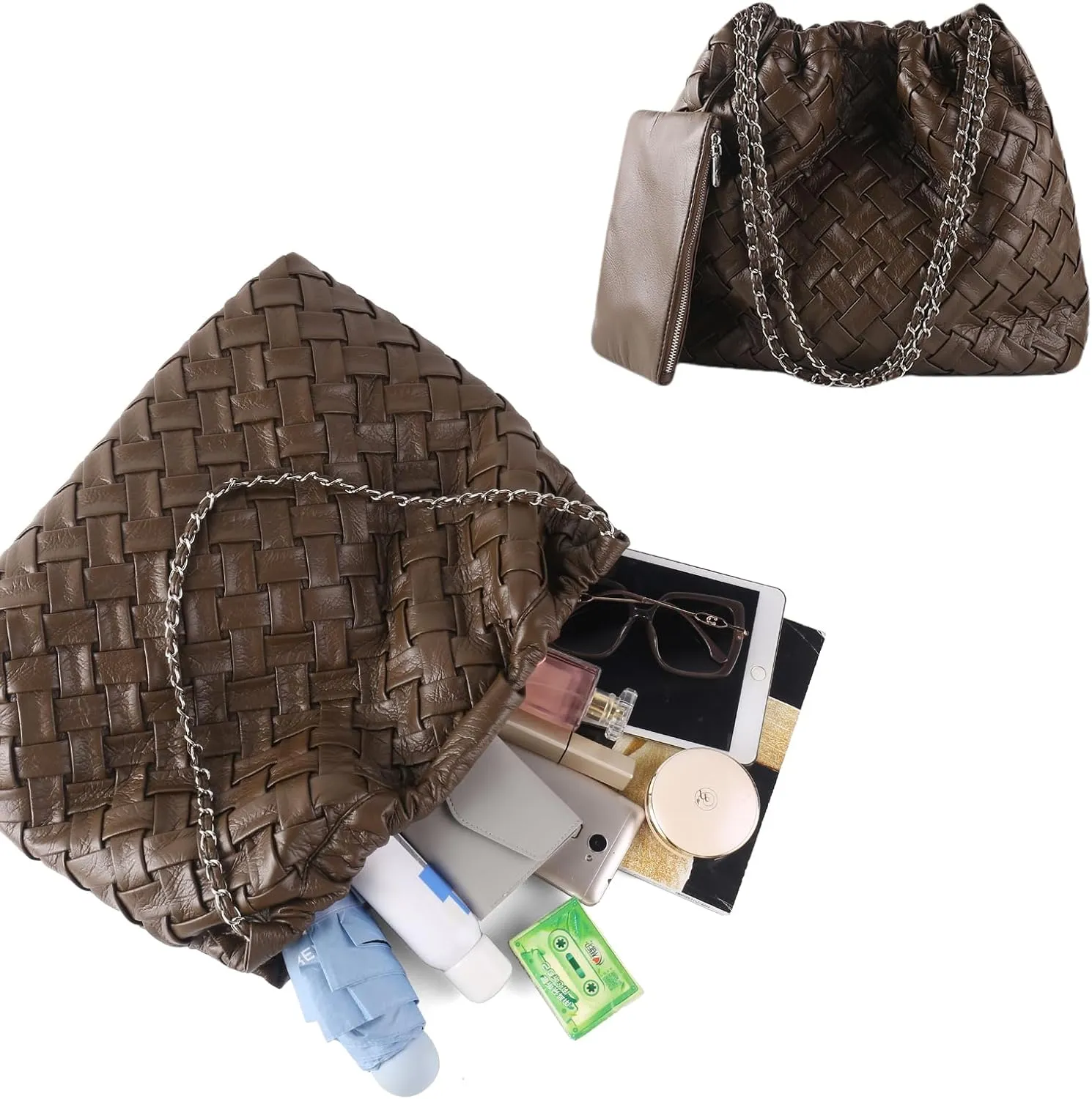 Woven Tote Bag for Women Large Summer Beach Hobo Handbags Handmade Top-handle Shoulder Bag with Purse