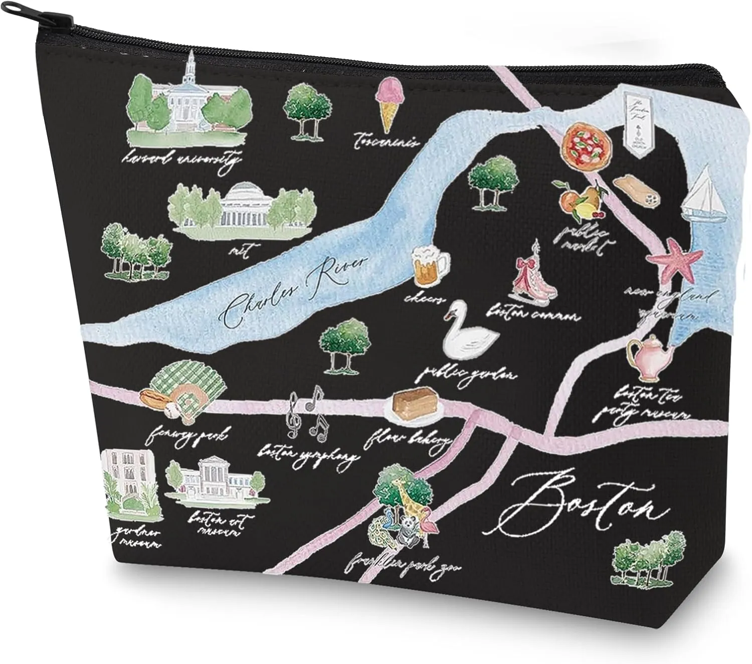 WZMPA Boston City Map Cosmetic Bag Travel Souvenir Gift Long Distance Relationship Makeup Zipper Pouch Bag Merchandise