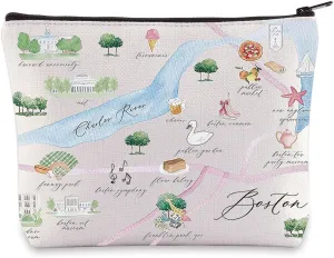 WZMPA Boston City Map Cosmetic Bag - Travel Souvenir Gift - Long Distance Relationship Makeup Zipper Pouch Bag