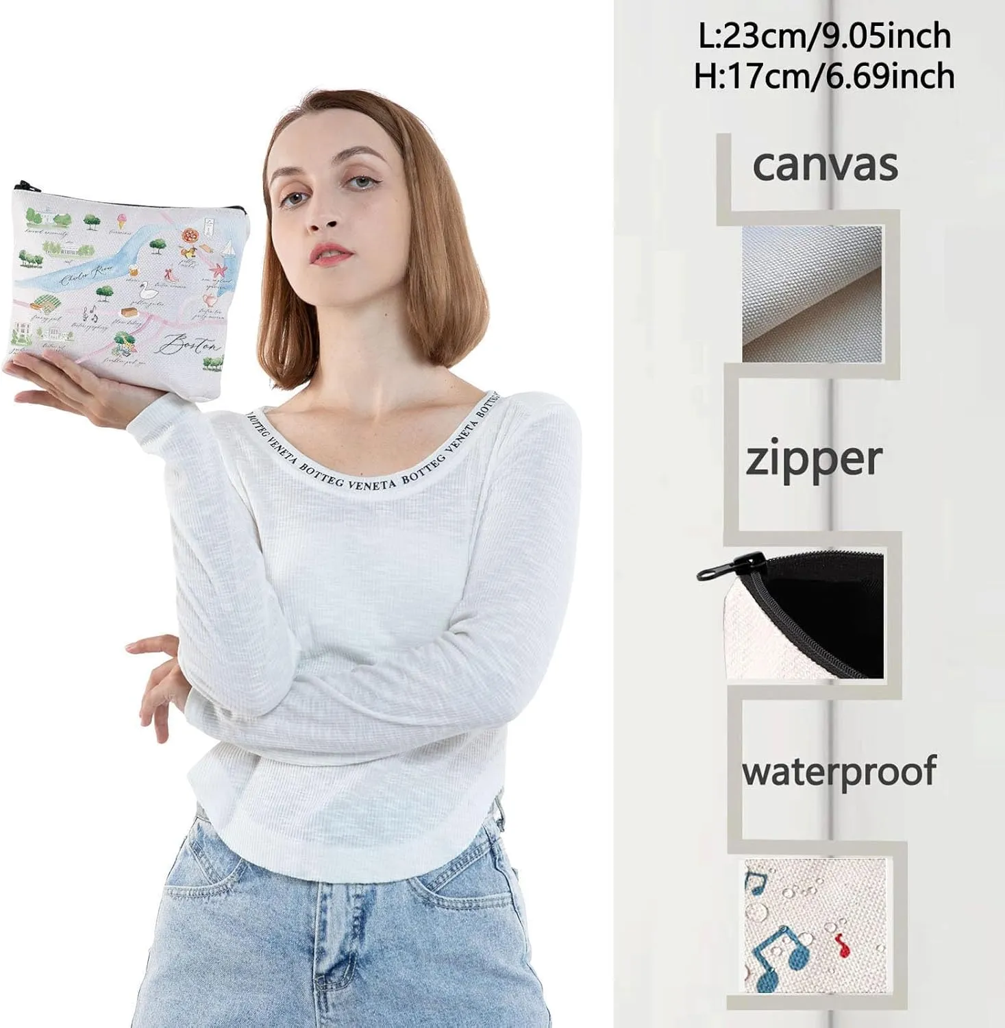 WZMPA Boston City Map Cosmetic Bag - Travel Souvenir Gift - Long Distance Relationship Makeup Zipper Pouch Bag