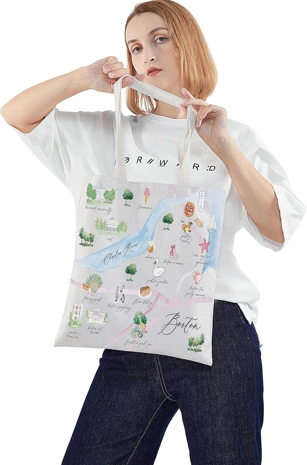 WZMPA Boston City Map Cosmetic Bag - Travel Souvenir Gift - Long Distance Relationship Makeup Zipper Pouch - Merchandise (Tote)