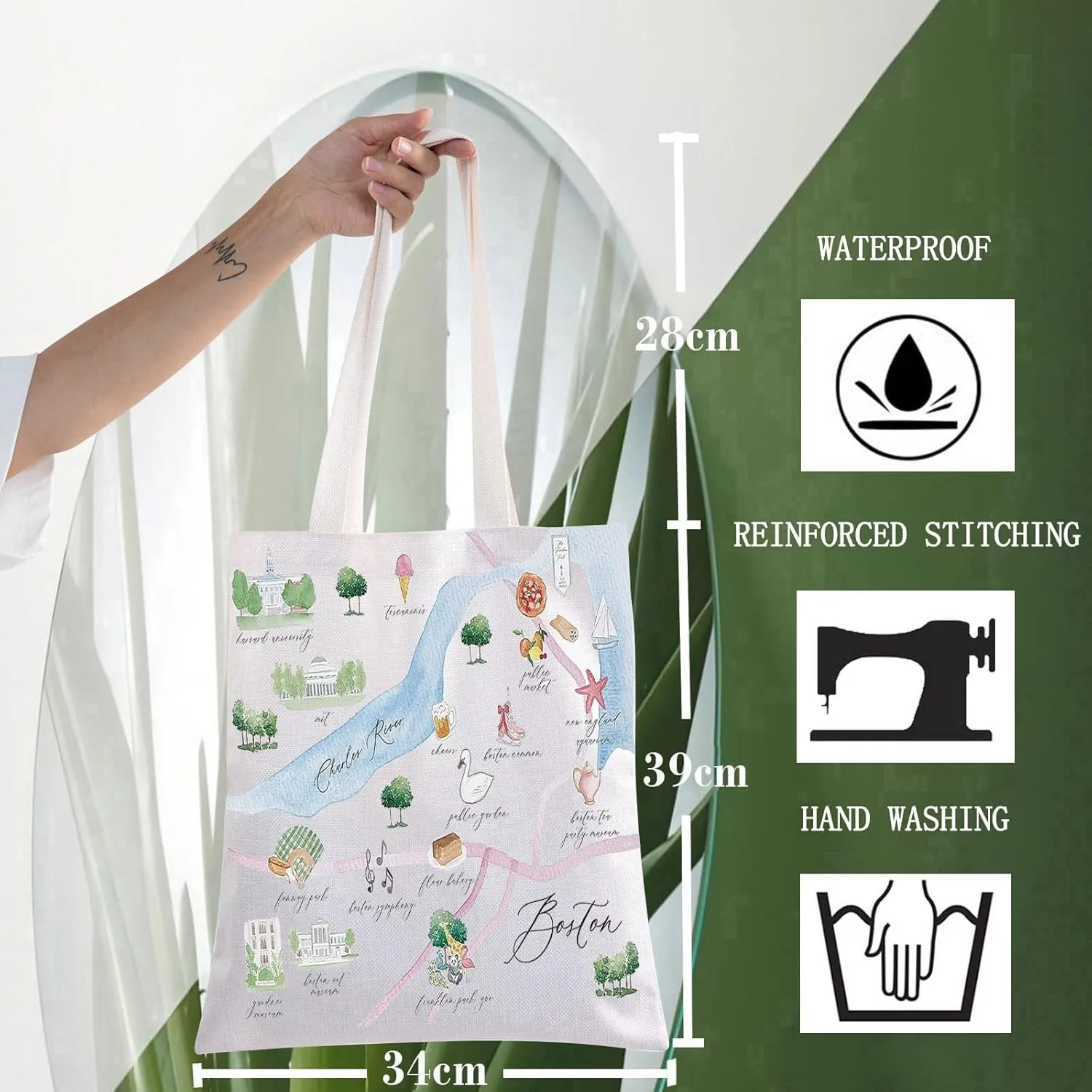 WZMPA Boston City Map Cosmetic Bag - Travel Souvenir Gift - Long Distance Relationship Makeup Zipper Pouch - Merchandise (Tote)