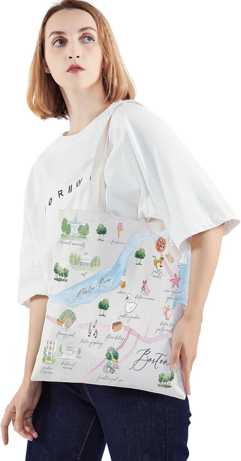 WZMPA Boston City Map Cosmetic Bag - Travel Souvenir Gift - Long Distance Relationship Makeup Zipper Pouch - Merchandise (Tote)