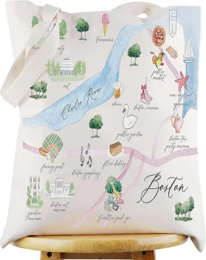 WZMPA Boston City Map Cosmetic Bag - Travel Souvenir Gift - Long Distance Relationship Makeup Zipper Pouch - Merchandise (Tote)
