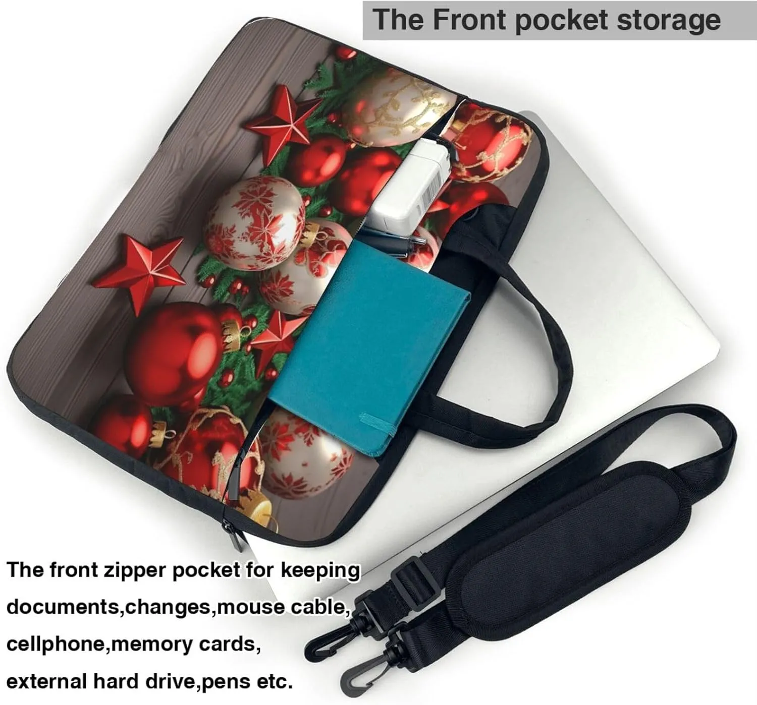 Xmas Balls Print Laptop Shoulder Bag With Shoulder Strap Briefcase Slim Computer Bag For Women Men