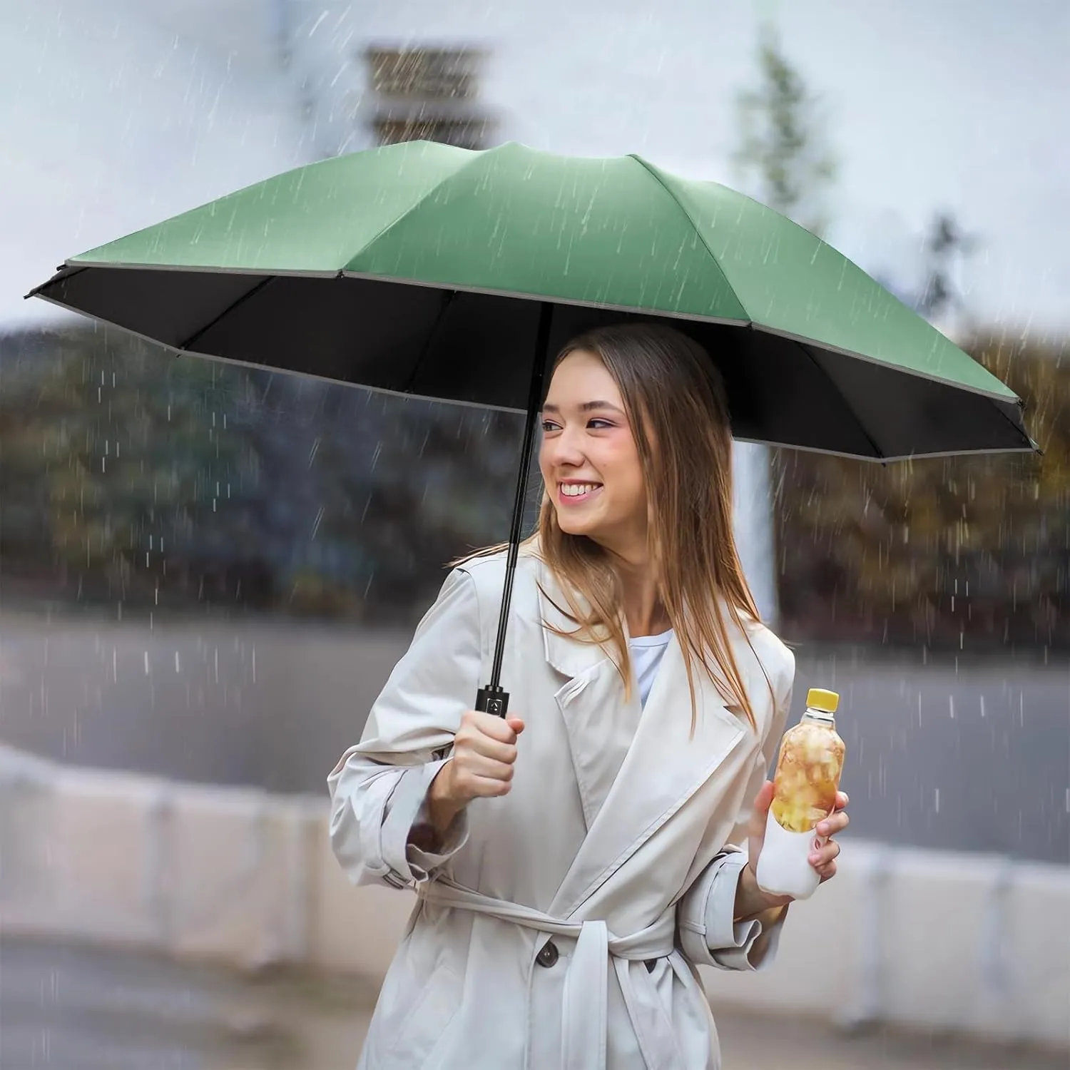 Yoobure Inverted Travel Umbrella, Automatic Umbrellas for Rain, Windproof Compact Folding with Reflective Stripe, Portable Large for Backpack, Lightweight with Sun UV Protection