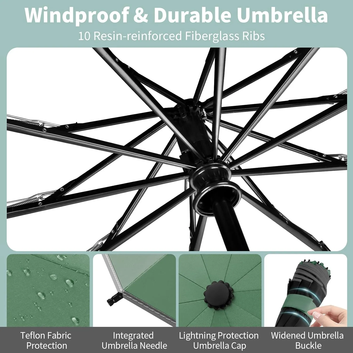 Yoobure Inverted Travel Umbrella, Automatic Umbrellas for Rain, Windproof Compact Folding with Reflective Stripe, Portable Large for Backpack, Lightweight with Sun UV Protection