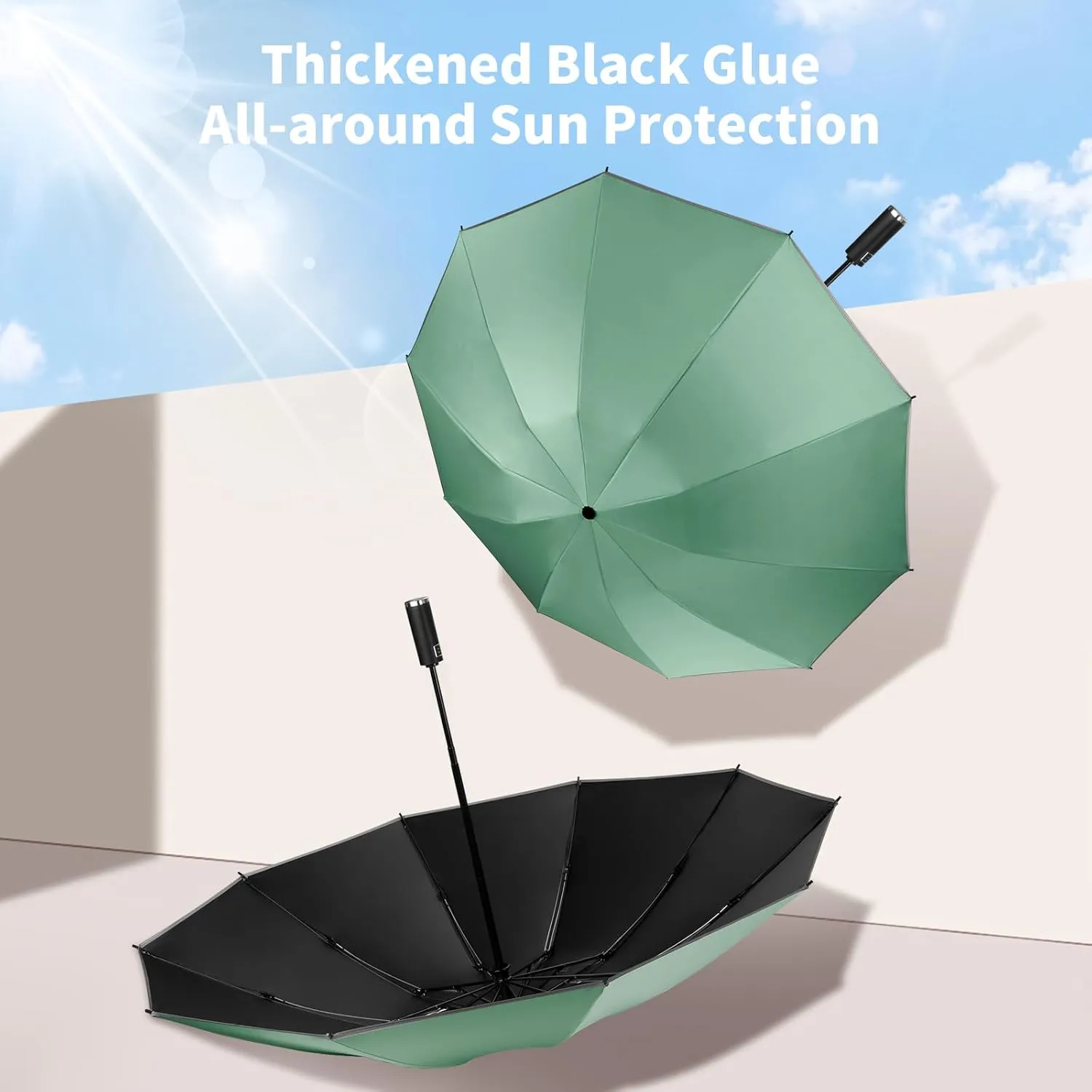 Yoobure Inverted Travel Umbrella, Automatic Umbrellas for Rain, Windproof Compact Folding with Reflective Stripe, Portable Large for Backpack, Lightweight with Sun UV Protection
