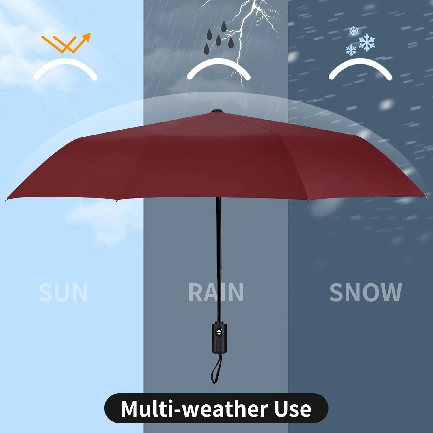 Yoobure Windproof Travel Umbrella, Automatic Umbrellas for Rain - Compact Folding Umbrella with UV Protection, Lightweight Portable Design for Backpack/Walking/Car, Sun & Storm Ready