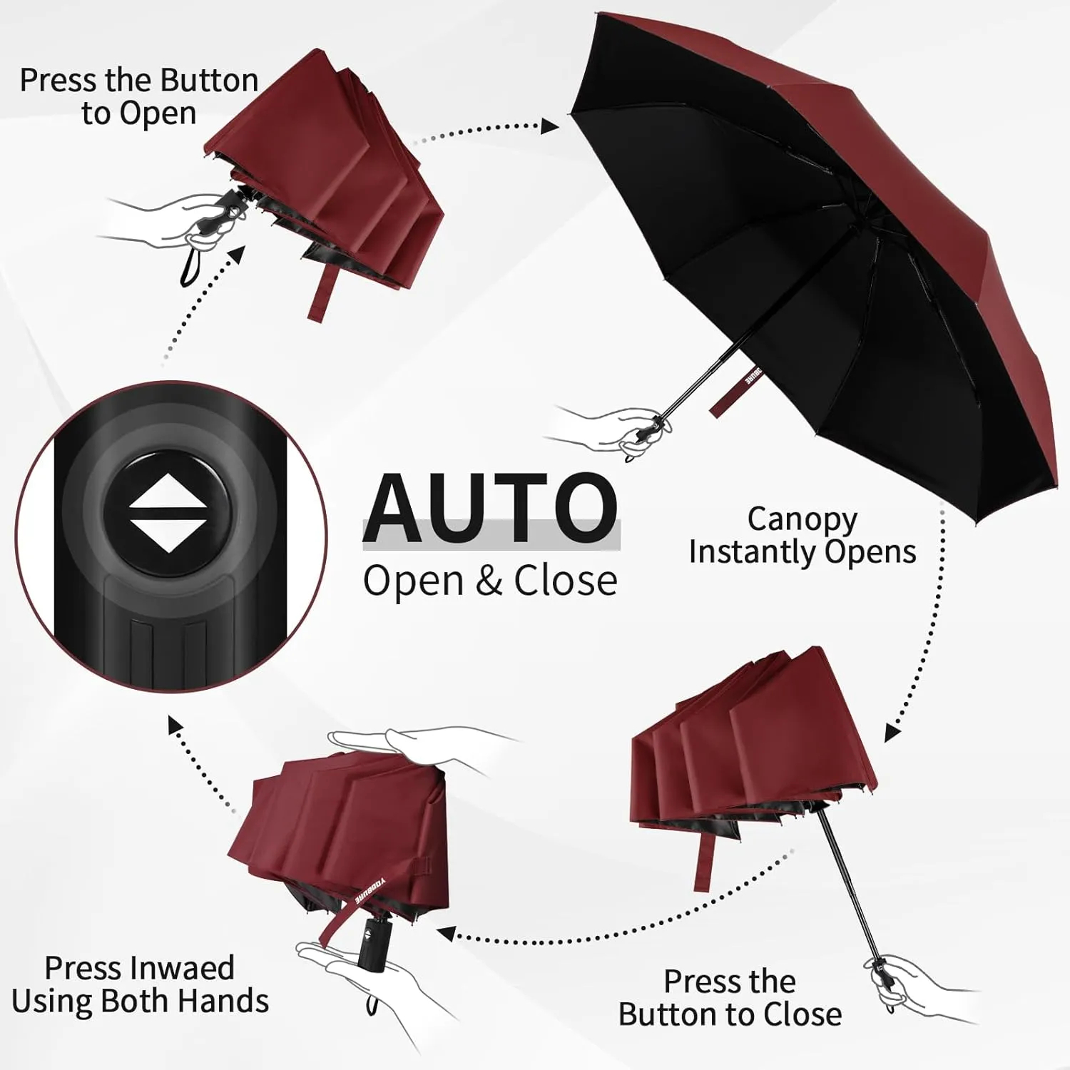 Yoobure Windproof Travel Umbrella, Automatic Umbrellas for Rain - Compact Folding Umbrella with UV Protection, Lightweight Portable Design for Backpack/Walking/Car, Sun & Storm Ready
