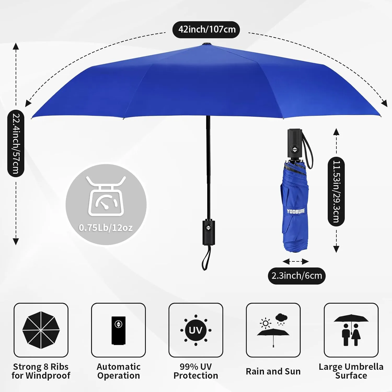 Yoobure Windproof Travel Umbrella, Automatic Umbrellas for Rain - Compact Folding Umbrella with UV Protection, Lightweight Portable Design for Backpack/Walking/Car, Sun & Storm Ready