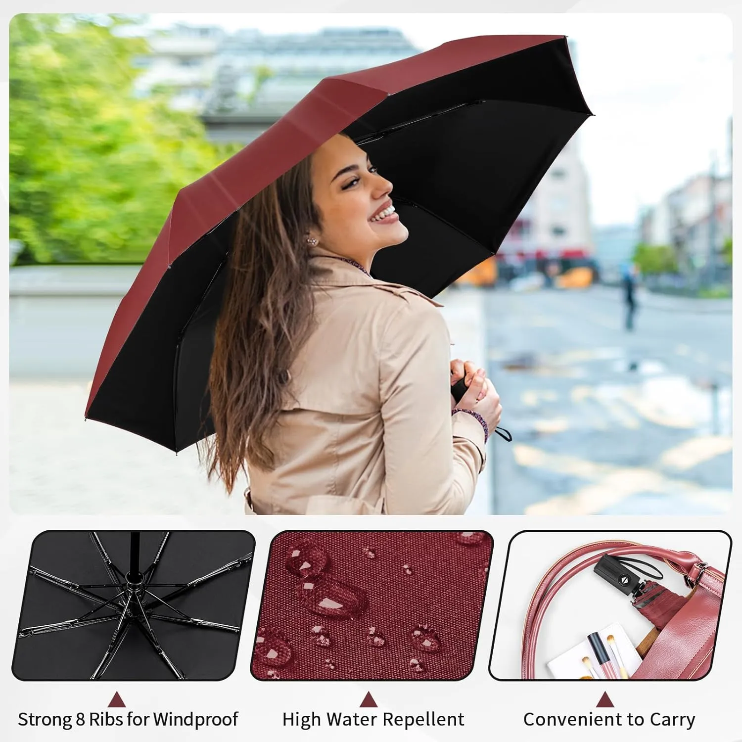 Yoobure Windproof Travel Umbrella, Automatic Umbrellas for Rain - Compact Folding Umbrella with UV Protection, Lightweight Portable Design for Backpack/Walking/Car, Sun & Storm Ready
