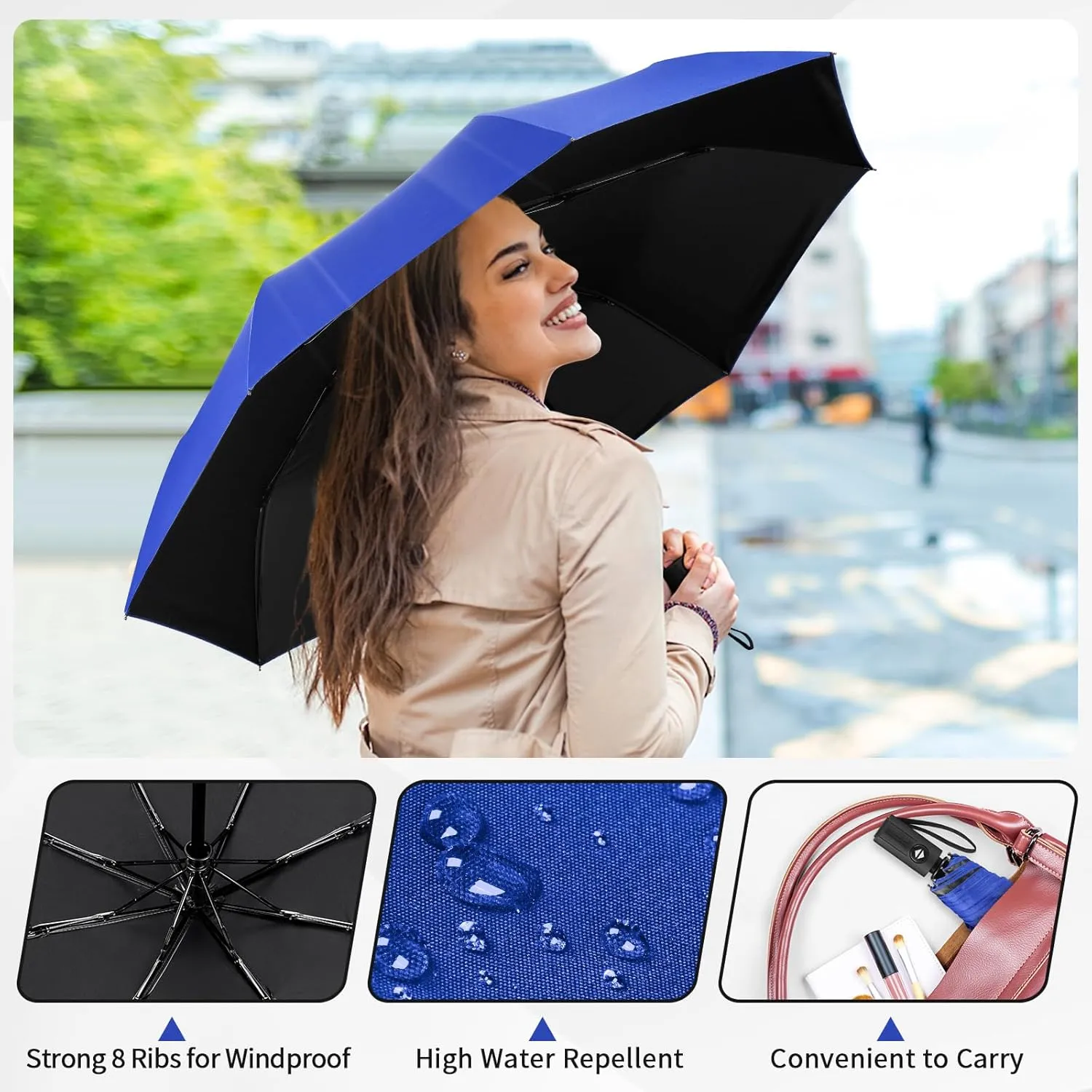 Yoobure Windproof Travel Umbrella, Automatic Umbrellas for Rain - Compact Folding Umbrella with UV Protection, Lightweight Portable Design for Backpack/Walking/Car, Sun & Storm Ready