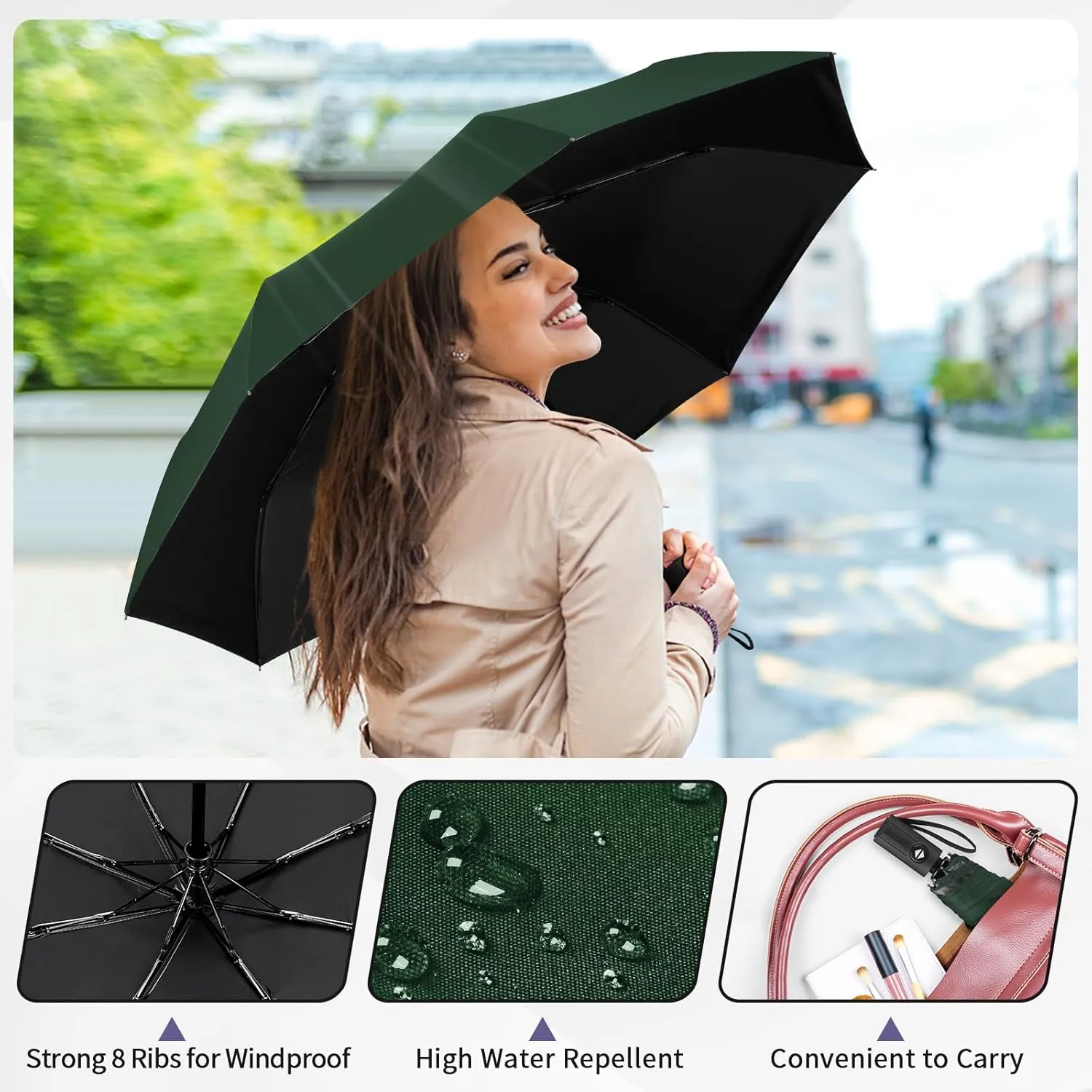 Yoobure Windproof Travel Umbrella, Automatic Umbrellas for Rain - Compact Folding Umbrella with UV Protection, Lightweight Portable Design for Backpack/Walking/Car, Sun & Storm Ready