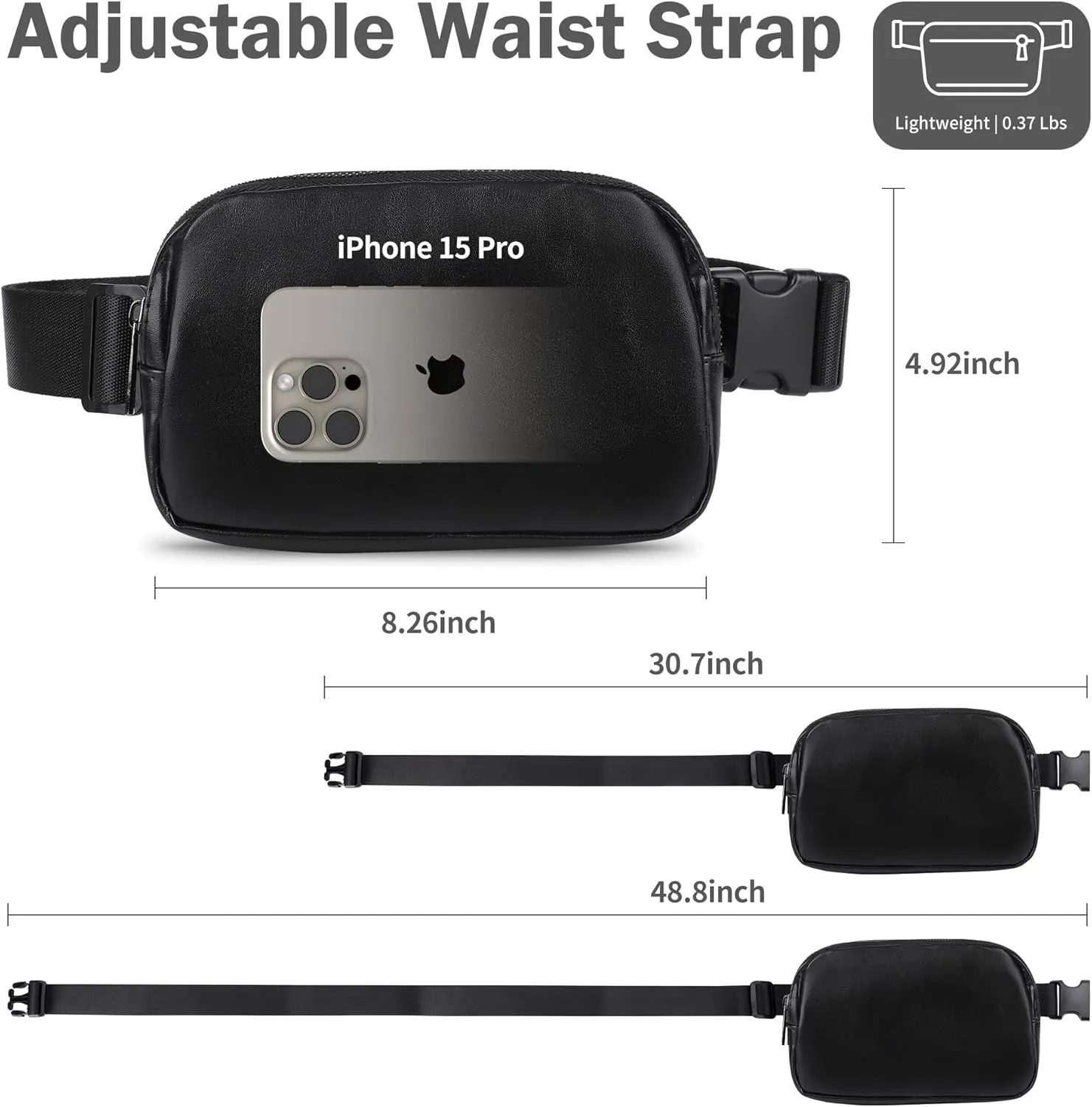 ZPN Mini Fanny Pack Belt Bag for Women and Men, Fashionable Waterproof Waist Pack with Adjustable Strap for Traveling, Hiking, Jogging, Cycling (PU Black)
